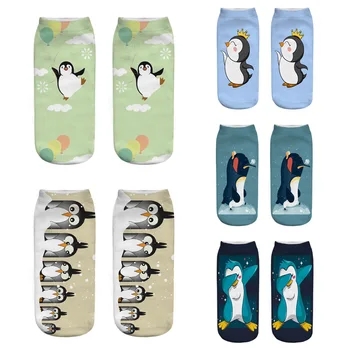 Носки с 3D Рисунком Пингвина, Женские забавные носки Kawaii Crew, Повседневные красочные подарочные Короткие Носки, Милые женские носки Calcetines