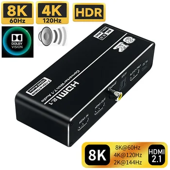 HD-MI 2.1 Аудио экстрактор Аудио Toslink Разветвитель 4K 120Hz 8K 60Hz HD-MI Видео Конвертер Ресивер Dolby Vision для PS5 Xbox S TV