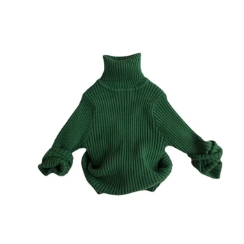Осенне-зимний детский шерстяной свитер, однотонный свитер для мальчиков и девочек, вязаный пуловер с высоким воротом, зимний трикотаж для мальчиков