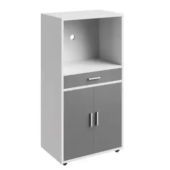 Подставка с выдвижным ящиком – Выдвижной шкаф для хранения с дверцами и запирающимися колесиками – Отдельно стоящий кухонный шкаф для хранения (белый и серый)