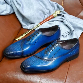 Мужские Кожаные туфли-Оксфорды на шнуровке с Острым носком и рыбьей Чешуей, Кожаные туфли ручной работы, Мужская Свадебная вечеринка, Роскошные офисные модельные туфли