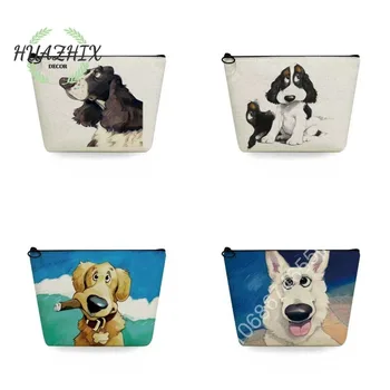 Косметические сумки с рисунком мультяшной собаки, Милые женские косметички, косметички для путешествий, кошелек для монет, холщовая портативная Повседневная эко-сумка