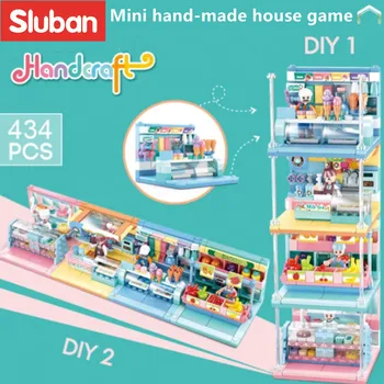 Игрушки из строительных блоков Sluban, мини-поделки 4 В 1, Фруктовые магазины, магазины десертов, мороженое, совместимость с ведущими брендами