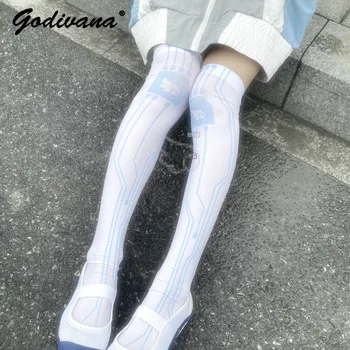Новые Носки выше колена с принтом Y2K, Модные женские Сексуальные мягкие бархатные чулки в японском стиле, носки Harajuku для женщин