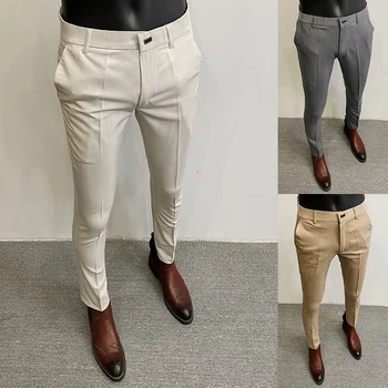 Летние мужские повседневные брюки-стрейч, Новые однотонные тонкие деловые офисные универсальные брюки для мужчин, повседневная одежда, Лидер продаж