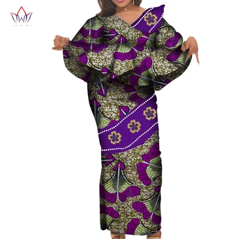 Традиционная Африканская одежда для женщин, Элегантные Длинные Юбки и Укороченные Топы, Хлопковый Женский Комплект Юбок Длиной до щиколотки с Африканским Принтом, WY3922