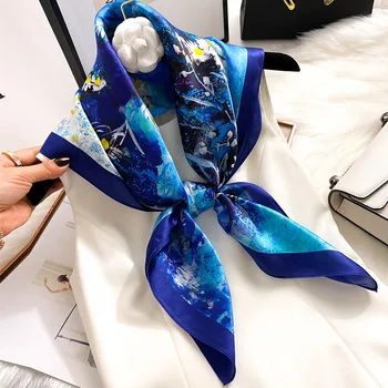 Синий шелковый шарф, женский летний тонкий 90-дюймовый квадратный шарф, универсальный весенне-осенний шарф из шелка тутового цвета, шаль