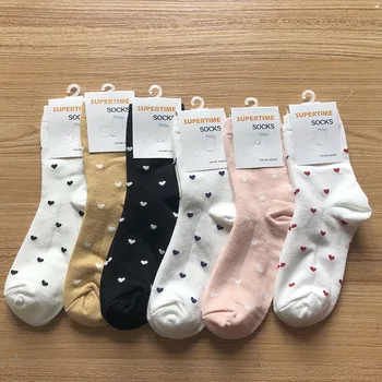 Хлопчатобумажные женские носки на щиколотке, Кавайные весенние модные женские носки средней длины в Японском Корейском стиле, Колледж, маленькое сердечко любви, Повседневные Милые