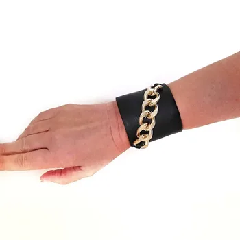 TOTABC Модный Кожаный браслет, Черные Широкие браслеты-манжеты, Винтажный браслет в стиле панк, Женские ювелирные изделия