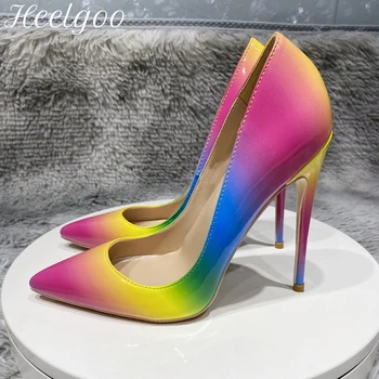 Heelgoo, красочные женские Лакированные Вечерние свадебные туфли на высоком каблуке с острым носком, Удобные африканские женские туфли-лодочки на шпильке по индивидуальному заказу