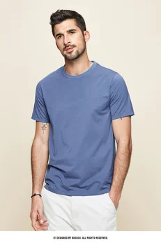 J0826 Удобная модальная хлопковая футболка с коротким рукавом, мужская приталенная однотонная рубашка с эластичным низом и круглым вырезом