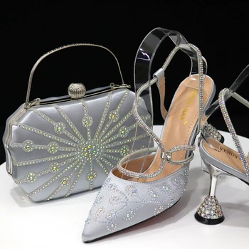 Комплект итальянской обуви и сумки Doershow, новинка 2023 года, женская обувь и сумка из Италии, итальянская обувь серебристого цвета с сумкой в тон! HAQ1-13
