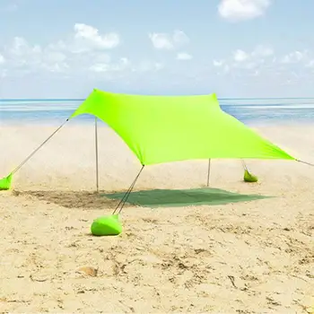 Семейный Пляжный Навес 210 *210 * 160 см, Легкая Солнцезащитная Палатка С Якорями Из Мешка с песком, 4 Бесплатных Колышка UPF50 + УФ, Большой Портативный Навес
