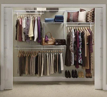 Система органайзера для проволочных шкафов ClosetMaid ShelfTrack высотой от 5 до 8 футов, С полками, Вешалками для одежды, Полкой для обуви, фурнитурой