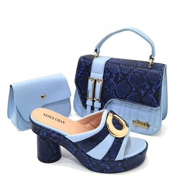 Новейший африканский дизайн 2023 года, Нигерийский комплект обуви и сумок с круглым носком, итальянская обувь и сумка в тон Royal Paty небесно-голубого цвета