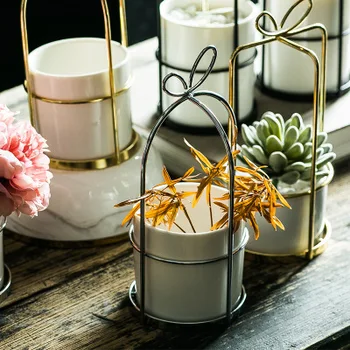 Скандинавская ваза железный каркас цветочный каркас керамический гидропонный цветочный горшок зеленое растение позолоченный цветочный горшок ins iron art мясистый цветочный горшок