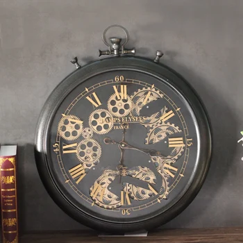 Ретро американские настенные часы для гостиной, Европейские бесшумные Большие креативные шестеренчатые часы, Декоративные металлические настенные часы