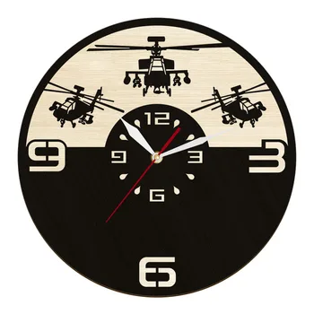 Деревянные настенные часы с гравировкой в виде самолета, военный истребитель Warcraft, экологичный натуральный декор для стен, самолет, бесшумные часы в деревенском стиле, подарок пилоту
