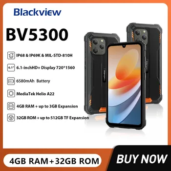 Blackview BV5300 Водонепроницаемые Прочные Смартфоны 4 ГБ + 32 ГБ Android 12 Мобильный телефон 6,1 Дюймов FHD 13MP Камера 6580 мАч Аккумулятор 4G Телефон
