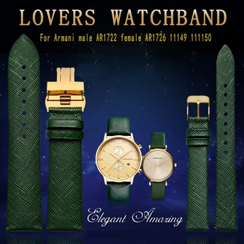 Для Armani ремешок для часов AR1722 AR1726 AR11149 AR11150 мужская женская цепочка для часов темно-зеленый мягкий браслет из натуральной кожи 22 мм 14 мм