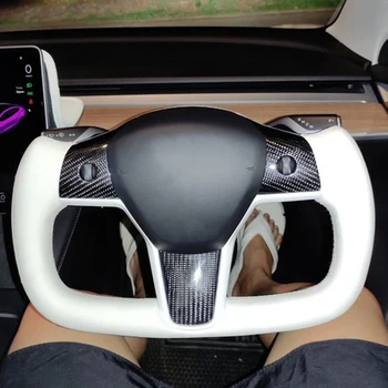 Для Tesla Модель 3 Y Рулевое колесо с Голым Хомутом 2017 2018 2019 2020 2021 2022 Индивидуальный Белый Черный Кожаный Обогрев Опционально
