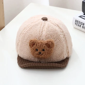 3D детская шапка, осенне-зимняя хлопковая бейсболка для мальчиков и девочек, высококачественная теплая шапка с мультяшным медведем для маленьких детей от 5 до 24 месяцев