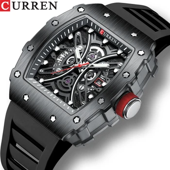 Повседневные кварцевые наручные часы CURREN Fashion с прямоугольным наполовину полым циферблатом и силиконовым ремешком для часов