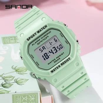 SANDA 293C 2023 Лидер Продаж, Водонепроницаемые женские часы, Легкие многофункциональные цифровые наручные часы с квадратным циферблатом, подарки для студенток