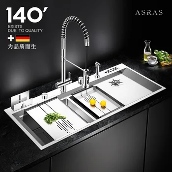 Asras 12050P 304 роскошная кухонная раковина ручной работы, разбрызгиватель воды для размораживания с краном, аксессуары для слива, бесплатная доставка DHL