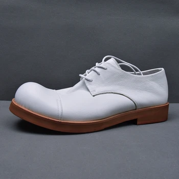 Демисезонная новая дизайнерская японская мужская повседневная обувь из мягкой натуральной кожи с толстой подошвой, британские дерби с круглым носком, винтажные роскошные