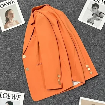 Оранжевый пиджак для женщин, весна и осень 2023, Новый высококлассный дизайн, взрывной уличный топ, популярный костюм в этом году
