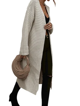 Женский Вязаный кардиган-свитер Оверсайз-пальто с длинными рукавами и открытой передней частью для повседневной осенне-зимней одежды