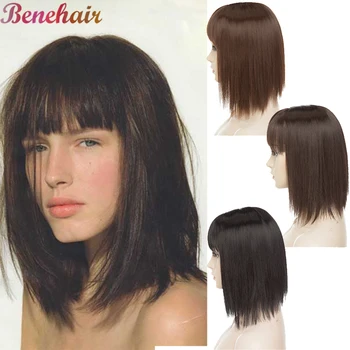 Benehair 11-Дюймовая Синтетическая заколка для волос в Шиньонах Прямые волосы с Челкой Для женщин, заколка для наращивания волос, черный Коричневый цвет