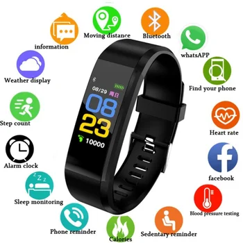 Смарт-часы 2023 115Plus, совместимые с Bluetooth, спортивные часы, браслет для здоровья, браслет с шагомером для фитнеса, сердечного ритма, 115 Смарт-браслетов