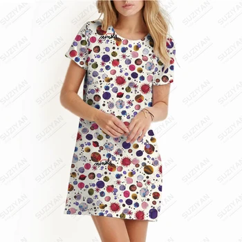 Женское платье с винтажным цветочным 3D Принтом 2023, Летнее Мини-платье свободного Кроя с коротким рукавом, Женская Повседневная одежда, Дышащая и Элегантная