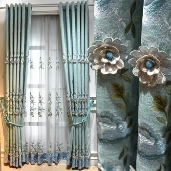 Высококачественные 3D шторы с цветочной вышивкой и бисером, Роскошные плотные ткани из синели для спальни #4