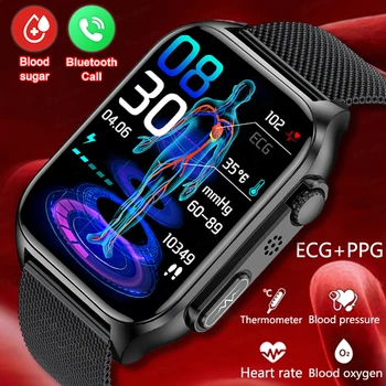 Умные Часы Для Мужчин 2023, Новые Часы для измерения уровня сахара в крови, ЭКГ + PPG, Bluetooth, Водонепроницаемые Часы для Фитнеса, 24-часовой монитор сердечного ритма, кислорода в крови