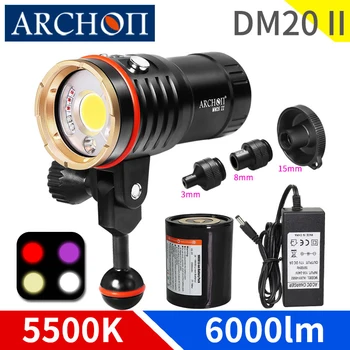 DM20 II 5200 К 6000 лм фонарик для дайвинга HD видео прожектор Красный УФ заполняющий свет факел Подводный 100 м освещение для погружений фоторафическая лампа