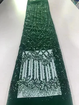 Зеленая роскошная африканская кружевная ткань с блестками, расшитая бисером 2023, Высококачественная свадебная вышивка жениха в нигерийском стиле, французское тюлевое кружево
