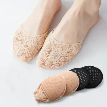 Удобные нескользящие Короткие однотонные невидимые хлопковые носки для передней части стопы, кружевные носки на половину ладони, Женские тапочки-носочки