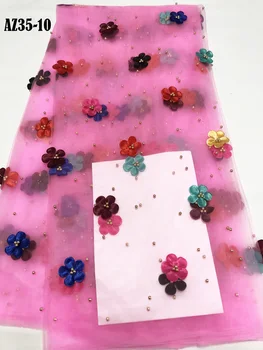 Розовая кружевная ткань в африканском стиле, 3D Аппликация, Кружево для свадьбы, Кружевная ткань из тюля для свадебного платья AZ36-2