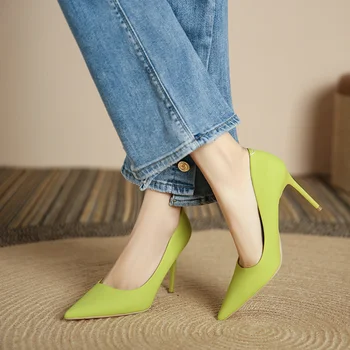 Женские туфли-лодочки 2023, Весенняя новинка, женские туфли на очень высоком каблуке 9 см, женские туфли-лодочки на тонком каблуке для вечеринок с острым носком, обувь Sapato Femininos