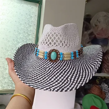 Новая двухцветная ковбойская шляпа в западном стиле, дышащая, ручной работы, жесткая летняя нейтральная ковбойская шляпа от солнца в западном стиле, сомбреро hombre