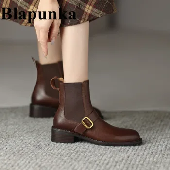 Blapunka/Женские ботинки из натуральной кожи с пряжкой для ремня, ботильоны 