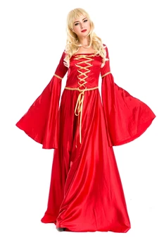 Взрослой женщине с длинным рукавом, сексуальное платье для танцев принцессы из красного атласа на шнуровке
